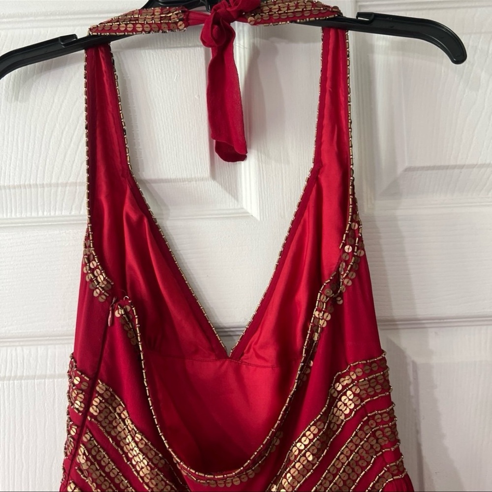 Adrianna Papell MAXI Red Evening Dress with Gold Details - Picture 8 of 13